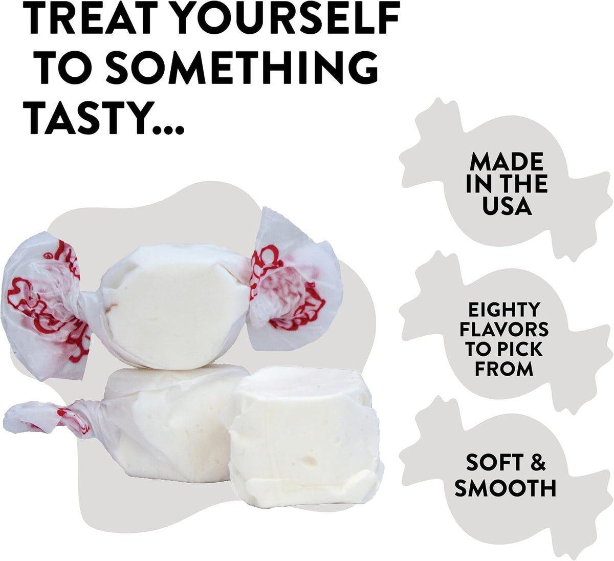 Soft and chewy whipped vanilla salt water taffy pieces
