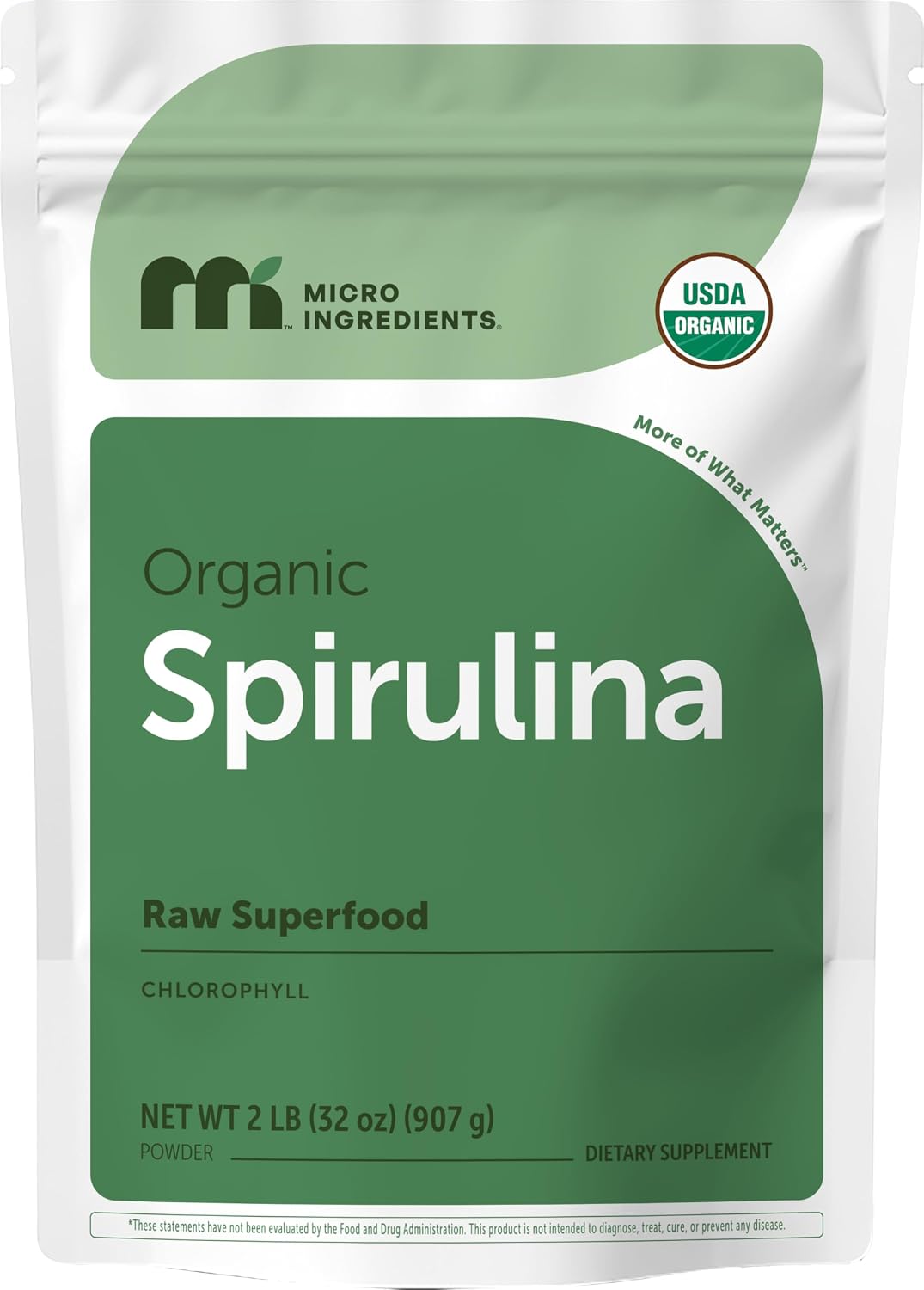 Micro Ingredients organic spirulina powder 2lb front view packaging