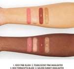 Close up view of the silky powder texture of the Hollywood Blush and Glow Glide compact.