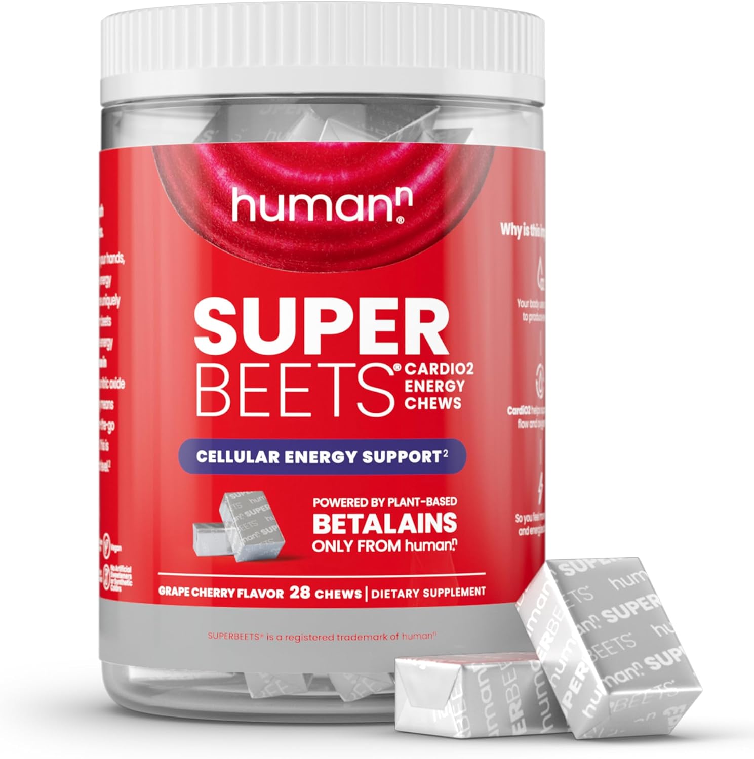 humanN SuperBeets CardiO2 Energy Chews - Grape Cherry Flavor, 28 Count - Image 1