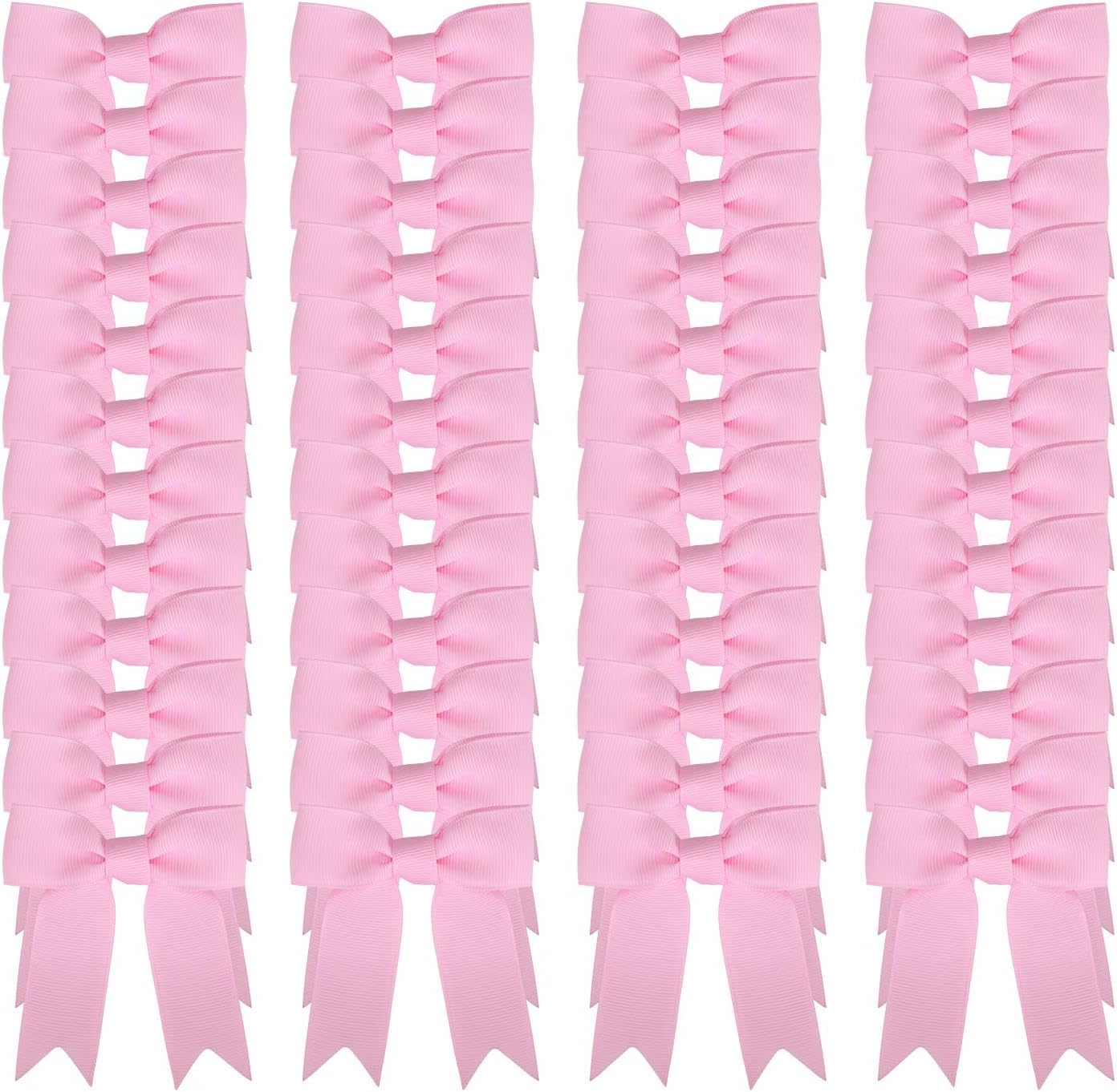 Meseey light pink grosgrain ribbon twist tie bows front view fifty count pack for craft decorations.
