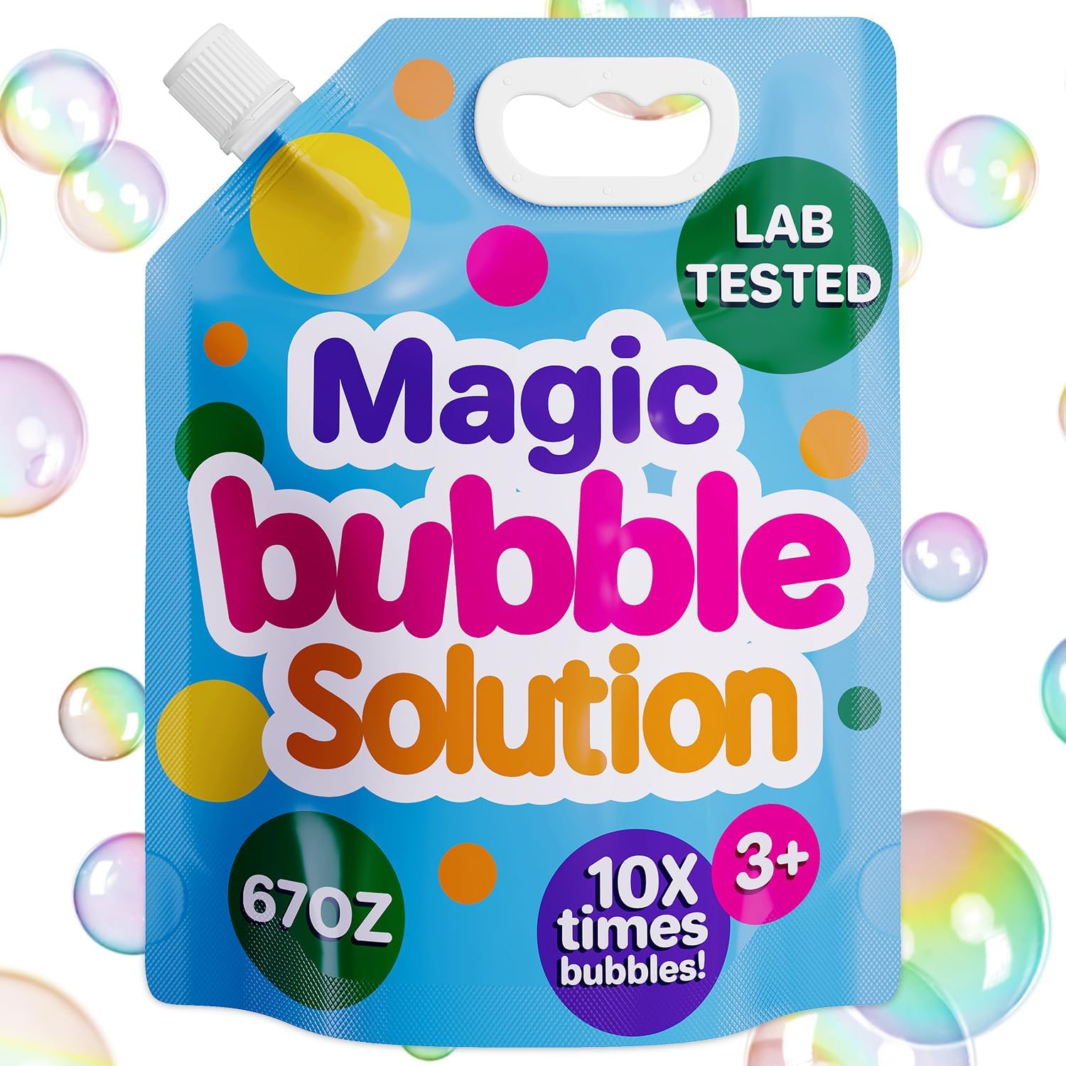 Klevly iridescent bubble solution refill pouch front view showing concentrate
