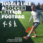Close up of the aerodynamic base of the foot juggling training toy.