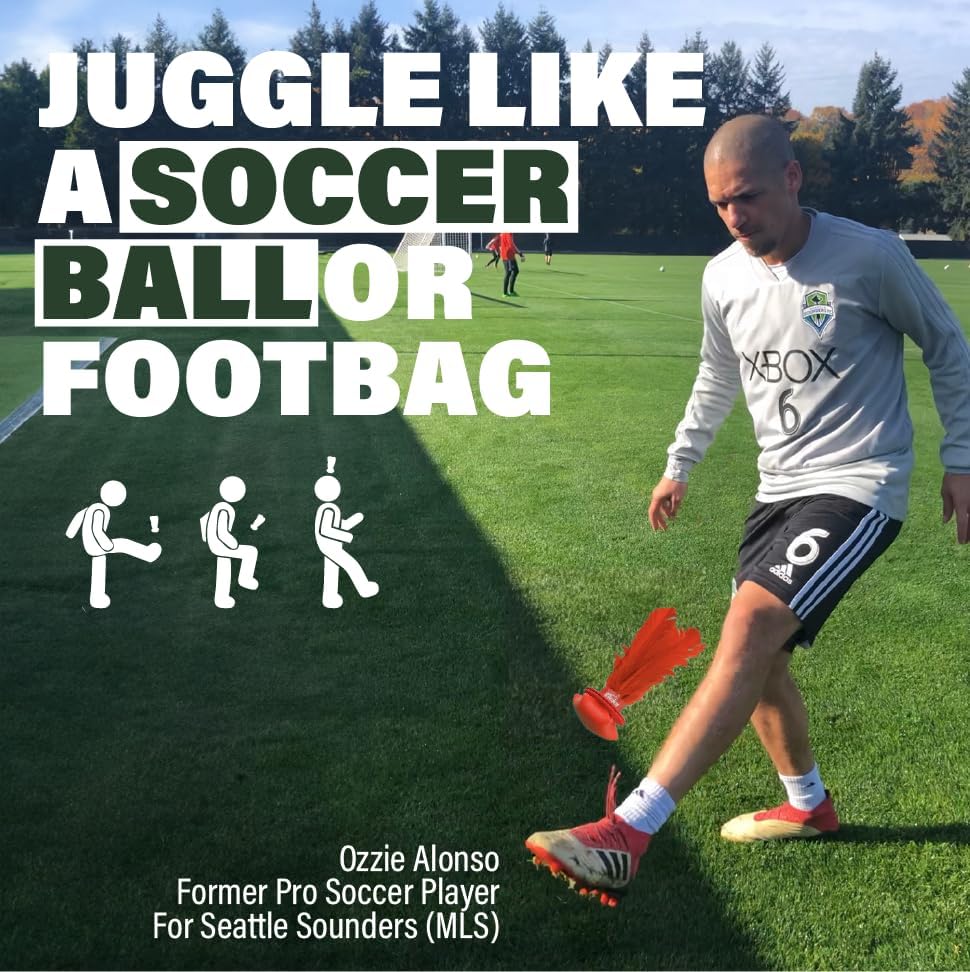 Close up of the aerodynamic base of the foot juggling training toy.
