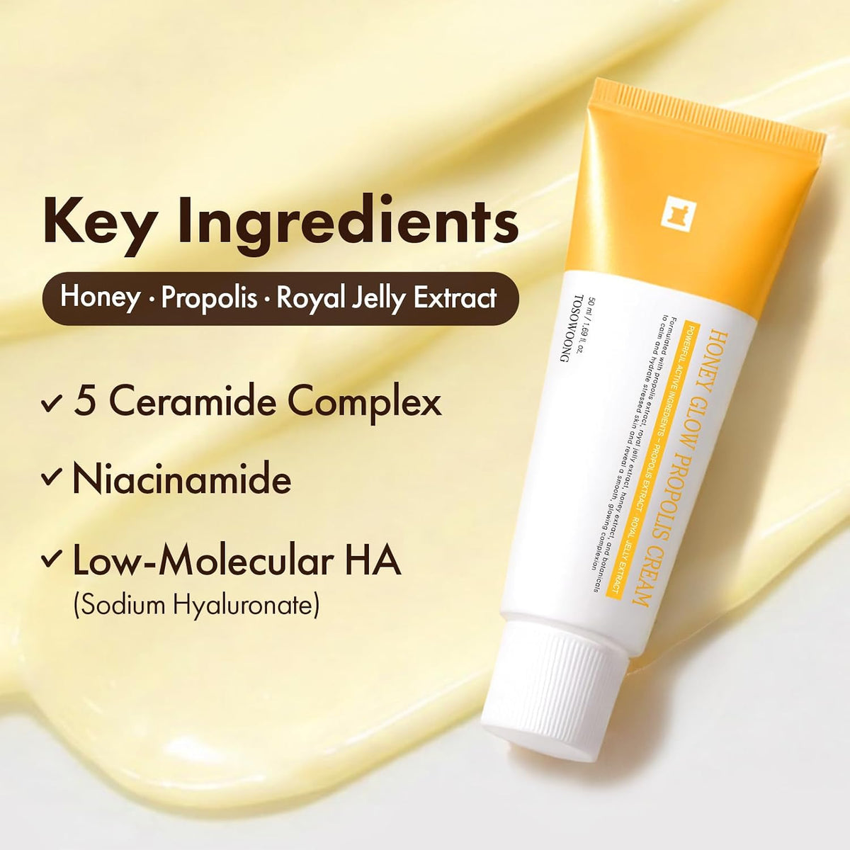Tosowoong moisturizing cream texture showing its lightweight non-sticky formulation.