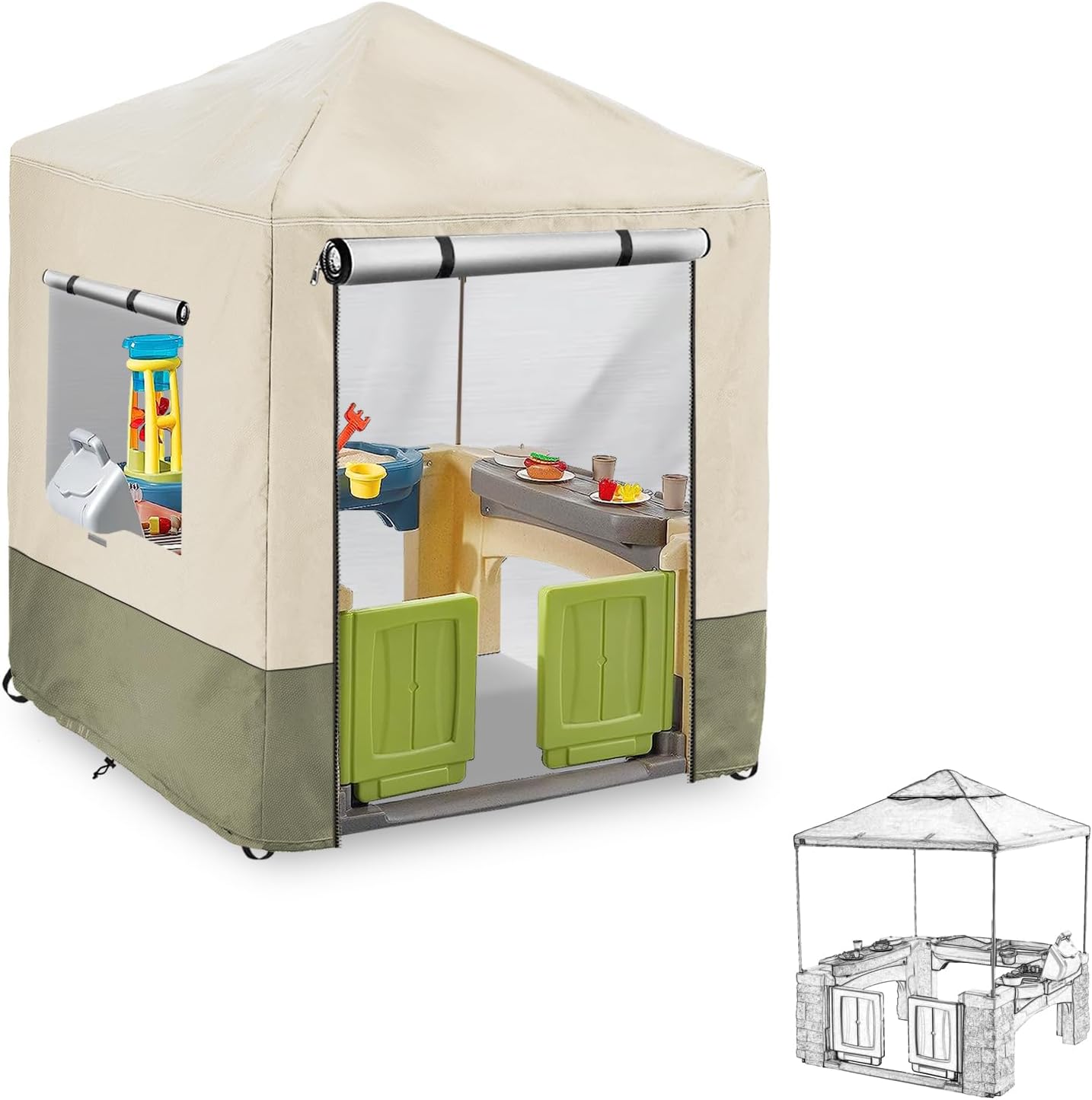 Hadisi outdoor kids playhouse cover front view protecting a patio toy set