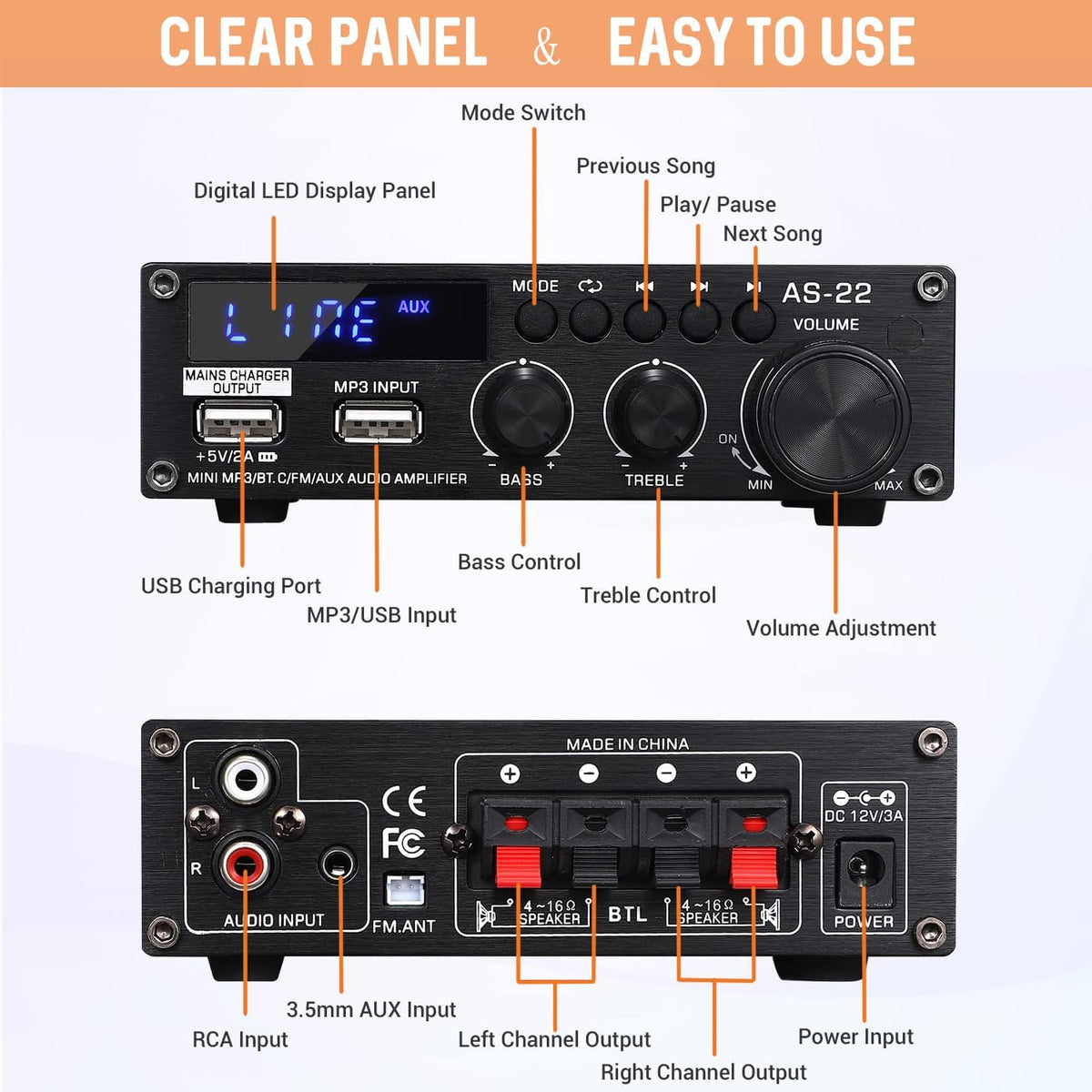 Sunbuck audio amplifier power adapter and accessory cables included