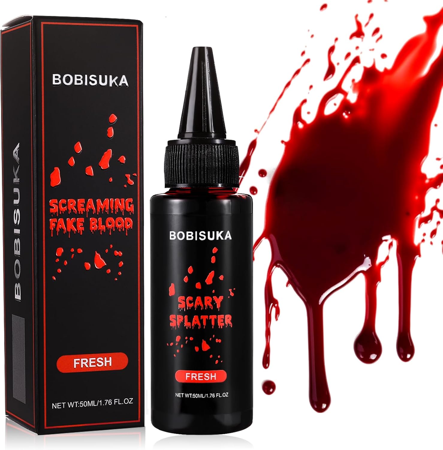 BOBISUKA Halloween Fake Blood, Fresh Fake Blood 1.76oz, Realistic Washable Liquid Dripping Fake Blood Makeup Kit for Halloween, SFX Makeup, Cosplay Party, Stage, Horror Film - Image 1