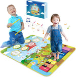 Foki 3 in 1 animal musical play mat front view showing colorful piano keys and drum pads