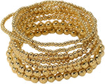 Kysin Chiys gold beaded bracelet set front view showing 14K gold plated stretch ball stack.
