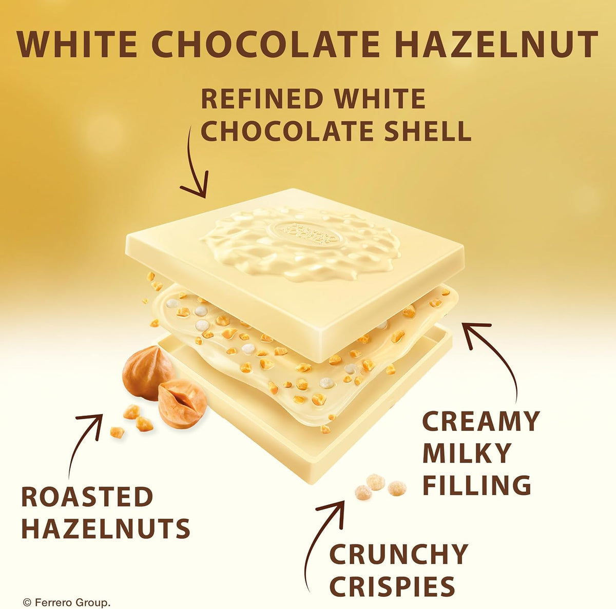 Inside view of Ferrero Rocher hazelnut chocolate square
