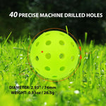 Close-up view of the 40 precision-drilled holes on the pickleball surface.
