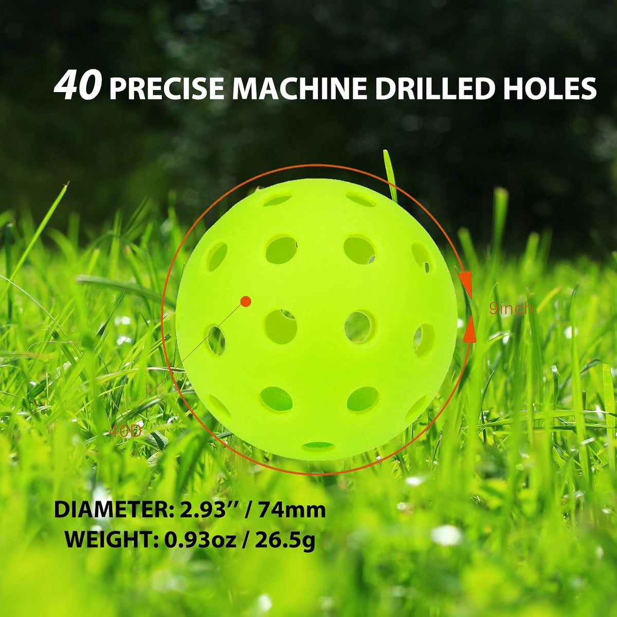 Close-up view of the 40 precision-drilled holes on the pickleball surface.