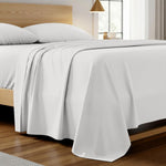 Mellanni Iconic Collection King Size Flat Sheet front view on a luxury bed setup