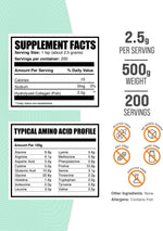 Side view of BulkSupplements pure hydrolyzed fish collagen supplement highlighting clean nutritional facts.