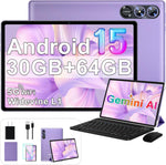 Fezawio 2026 Android 15 tablet violet front view with accessories