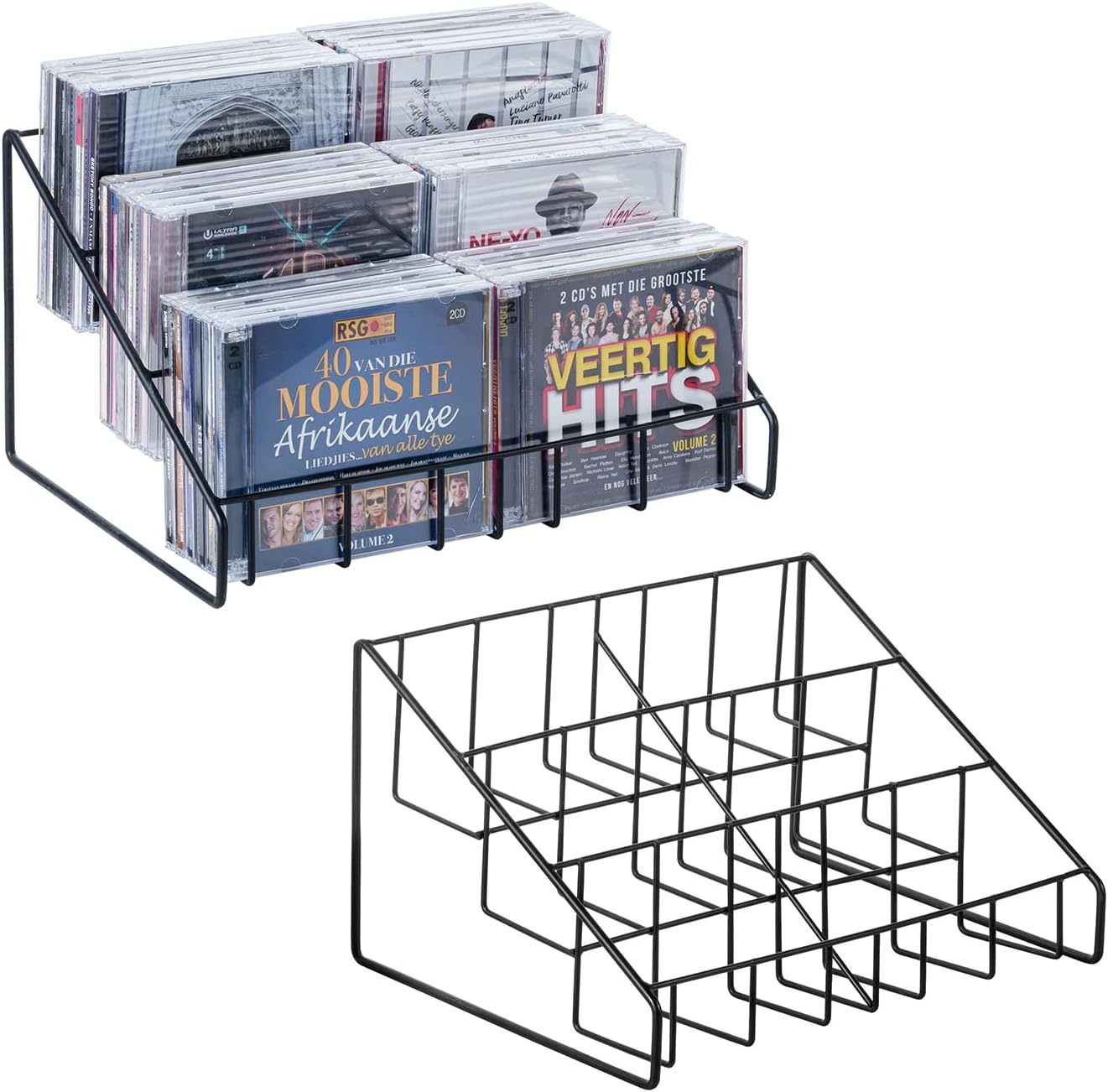 MyGift tabletop compact disc rack tower front view organizing media cases.