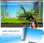Static cling fish tank backdrop concealing filter hoses and equipment