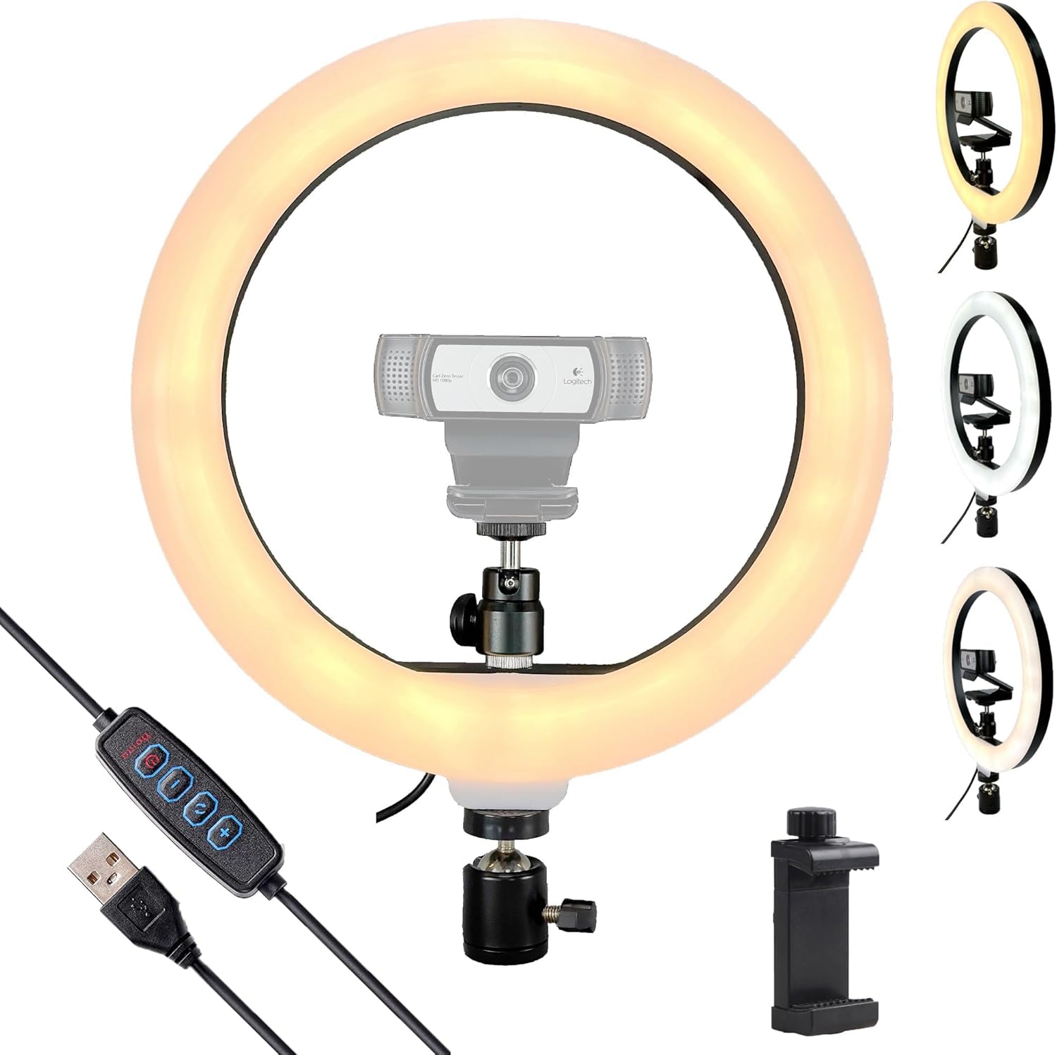 Acetaken webcam ring light front view showing ten inch circular LED panel