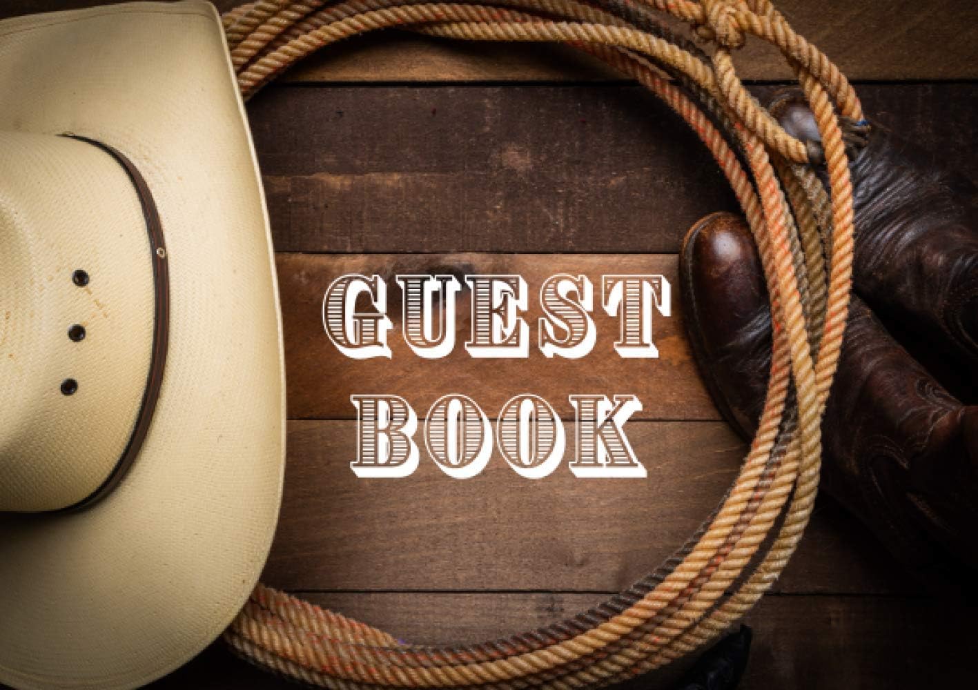 Guest Book For Wedding Western: Cowboy. Rustic. Unlined. Blank Pages. Hat, Boots And Lasso Photo Art Print. - Image 1