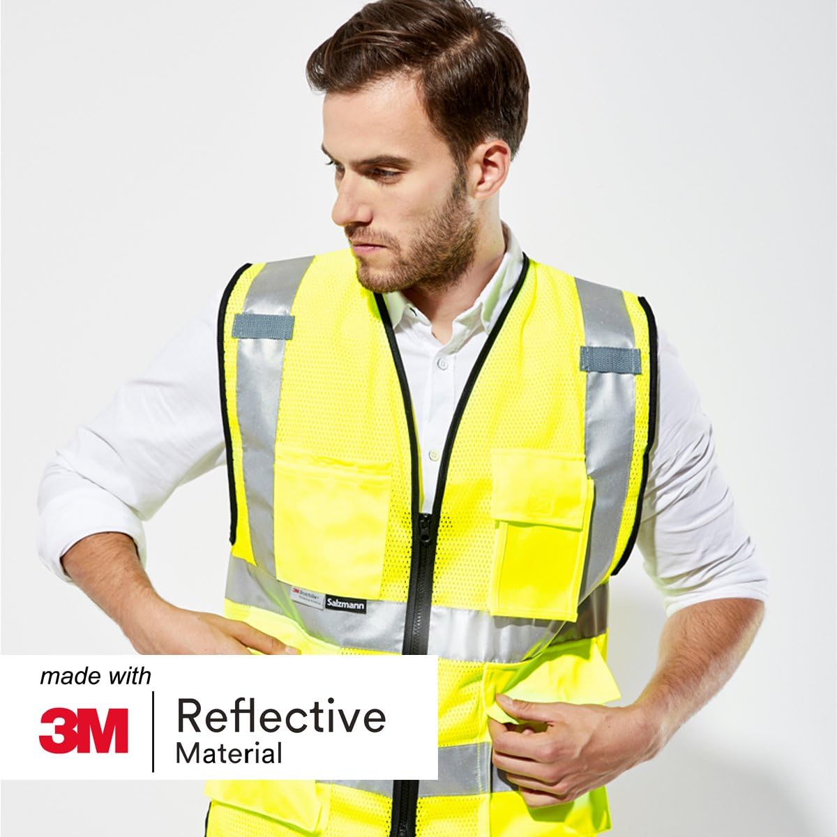 Salzmann safety vest breathable mesh fabric close up
