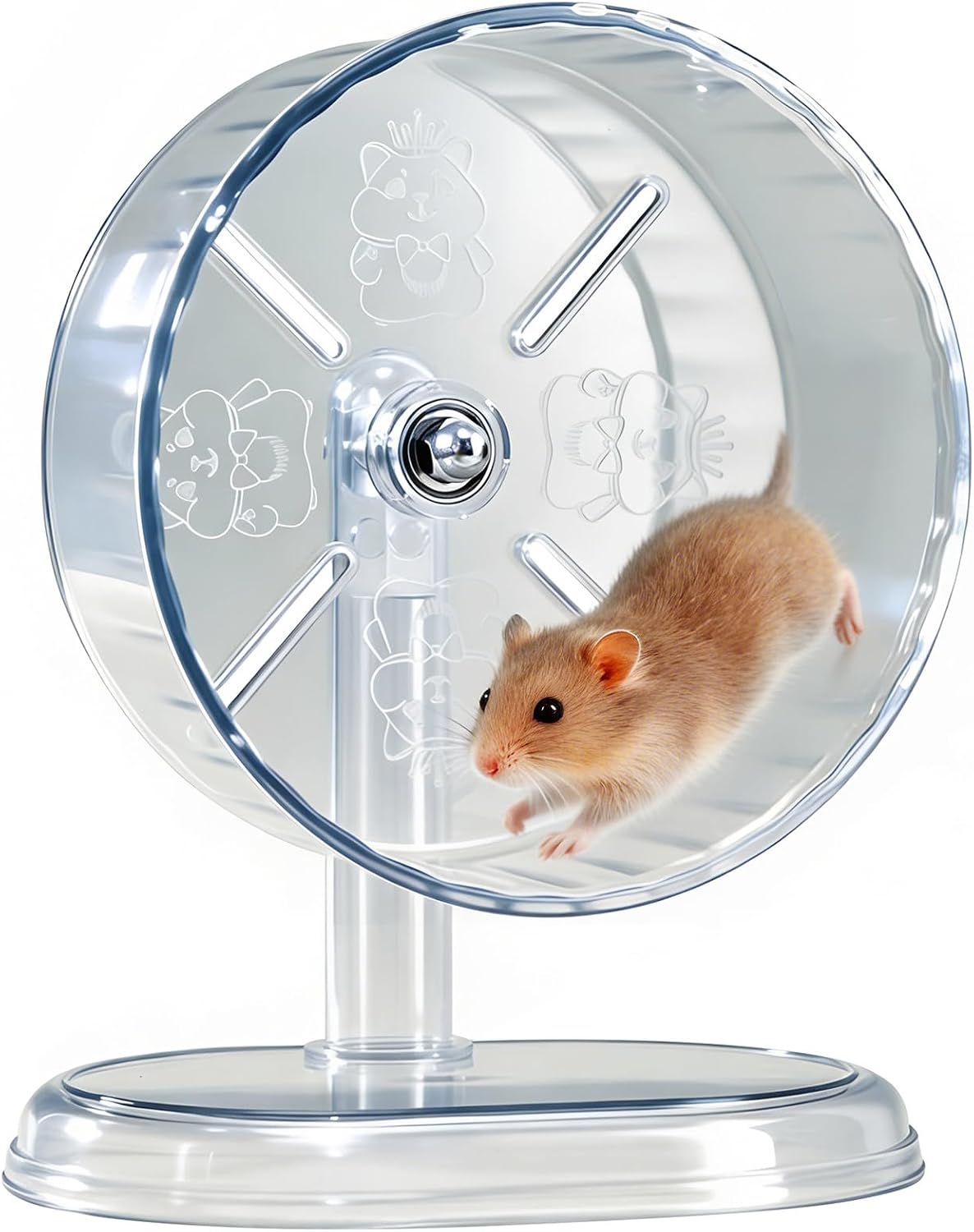 PetCzardom hamster exercise wheel front view showing clear transparent acrylic drum.
