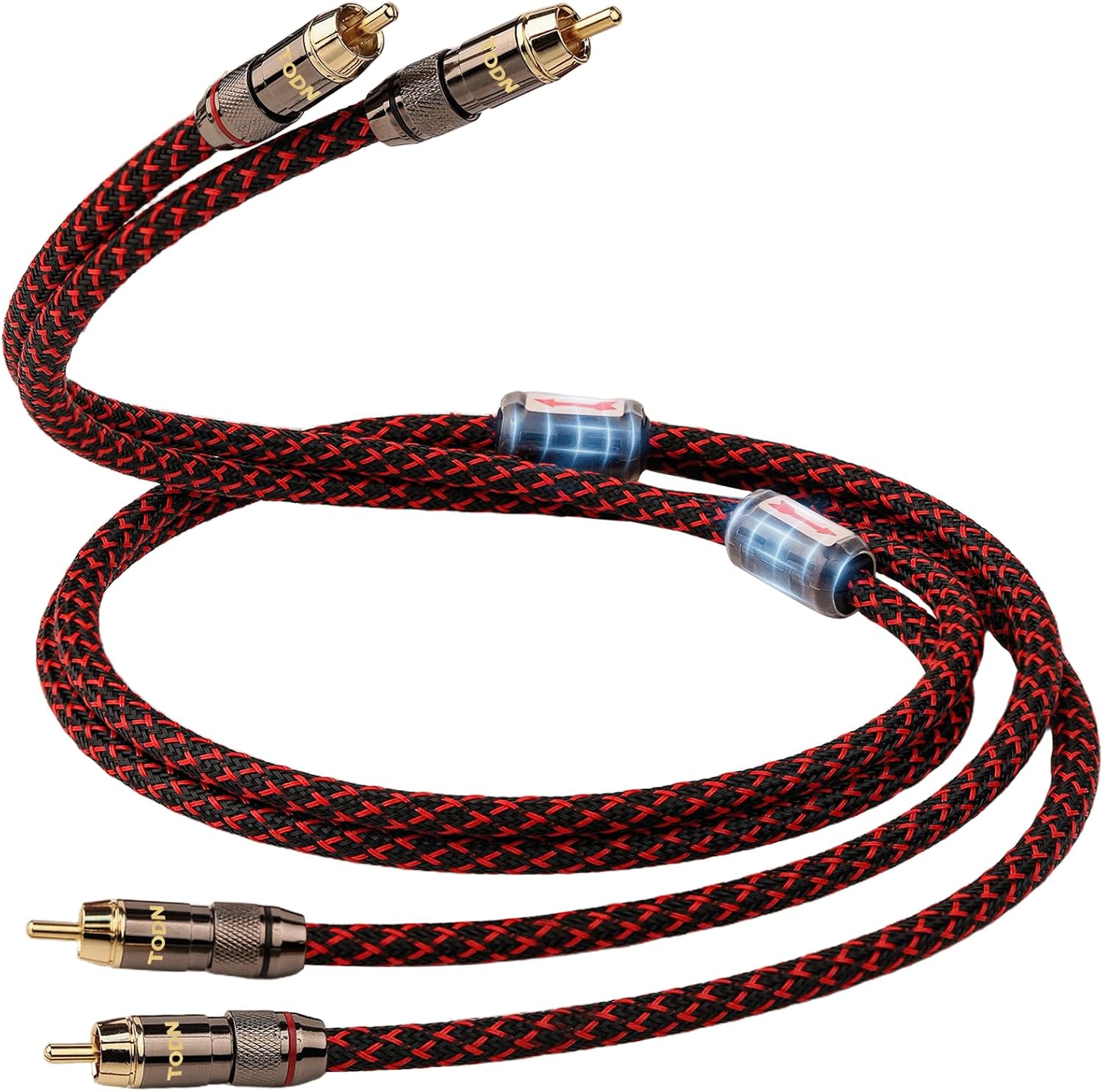 TODN audiophile RCA cable 3ft pair front view
