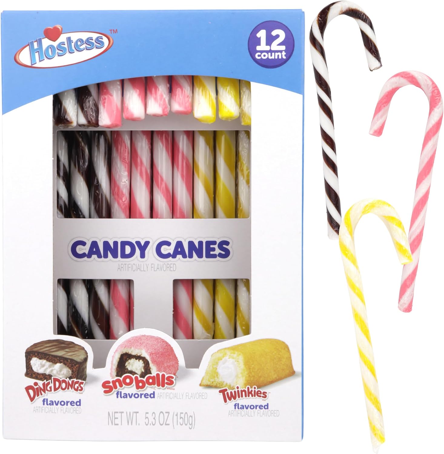 Hostess Assorted Candy Canes 12 Count Box front view showing holiday packaging.
