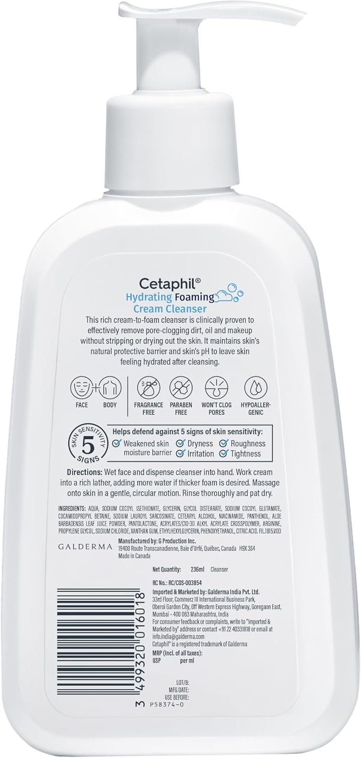Cetaphil Hydrating foaming Face Wash, Cream to Foam Cleanser 236ml | Niacinamide, Pro-Vitamin B5 & and Aloe for Gentle Cleansing - Image 10