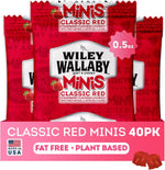 Wiley Wallaby Mini Licorice Bites 40 pack front view containing individually wrapped strawberry candy bags