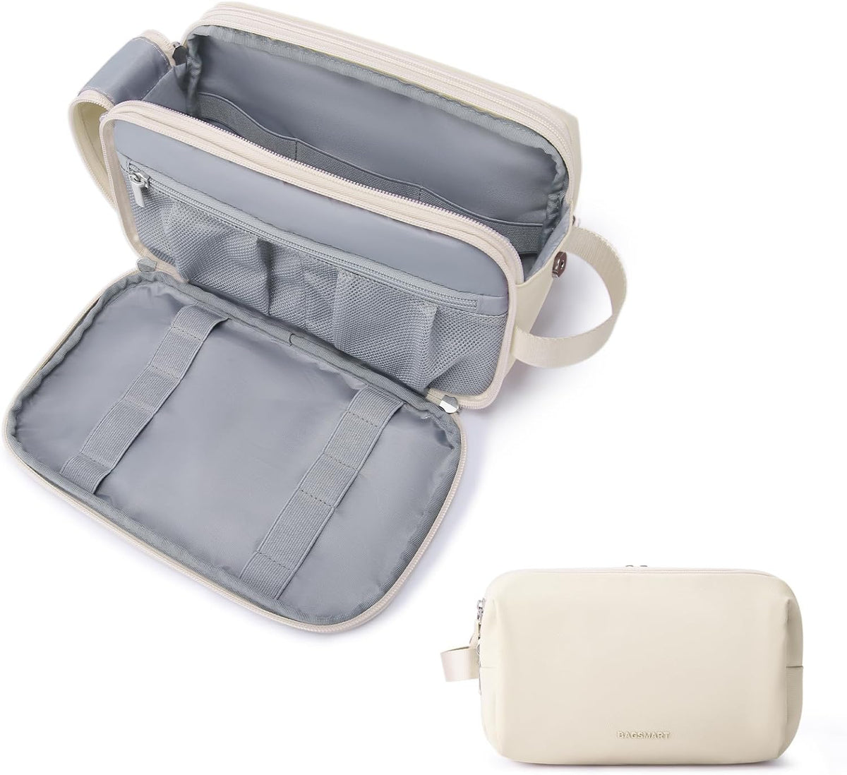 Bagsmart navy blue toiletry bag folded flat view