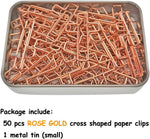 HiQin rose gold cross shaped paper clips close up