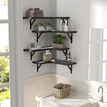 Water-resistant black wood floating shelf surface detail