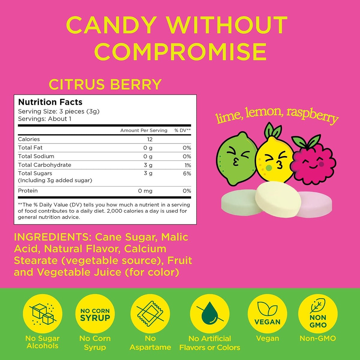 Imported vegan sour candy tins in Citrus Berry flavor natural snack