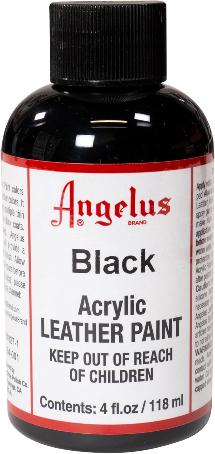 Angelus black acrylic leather paint bottle front view