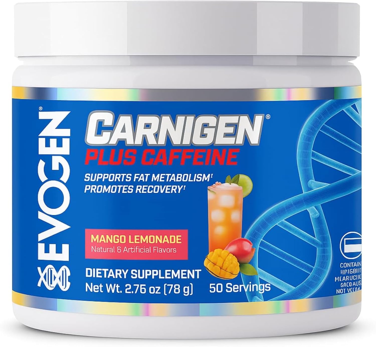 Evogen Carnigen Plus Caffeine - Premium Carnitine Powder | Supports Fat Metabolism & Promotes Recovery | L Carnitine Supplement Matrix with Caffeine & Acetyl L-Carnitine | Mango Lemonade | 50 Servings - Image 1