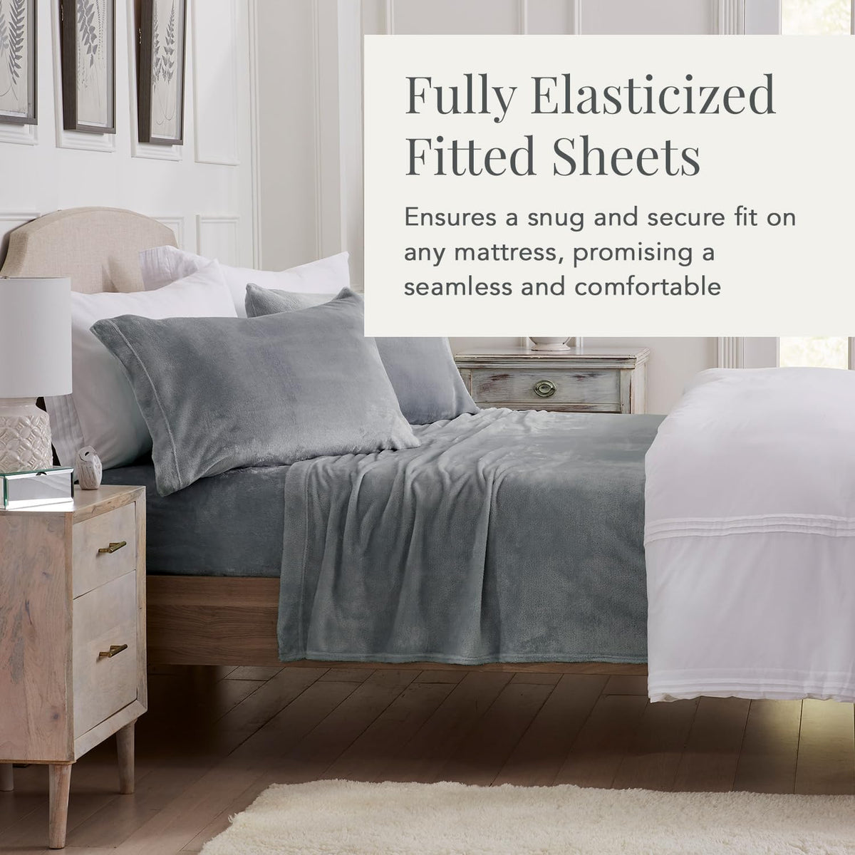 NY Loft velvet soft pillowcases included in grey sheet set