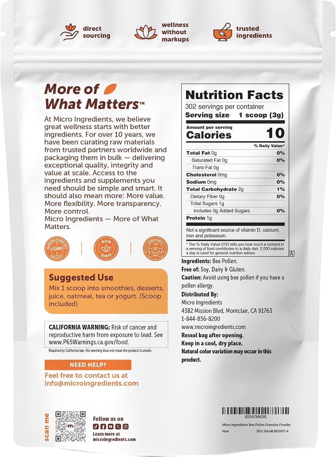 Micro Ingredients bee pollen granules daily health lifestyle usage