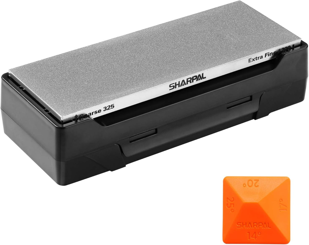 Sharpal 162N double sided diamond sharpening stone front view with storage case