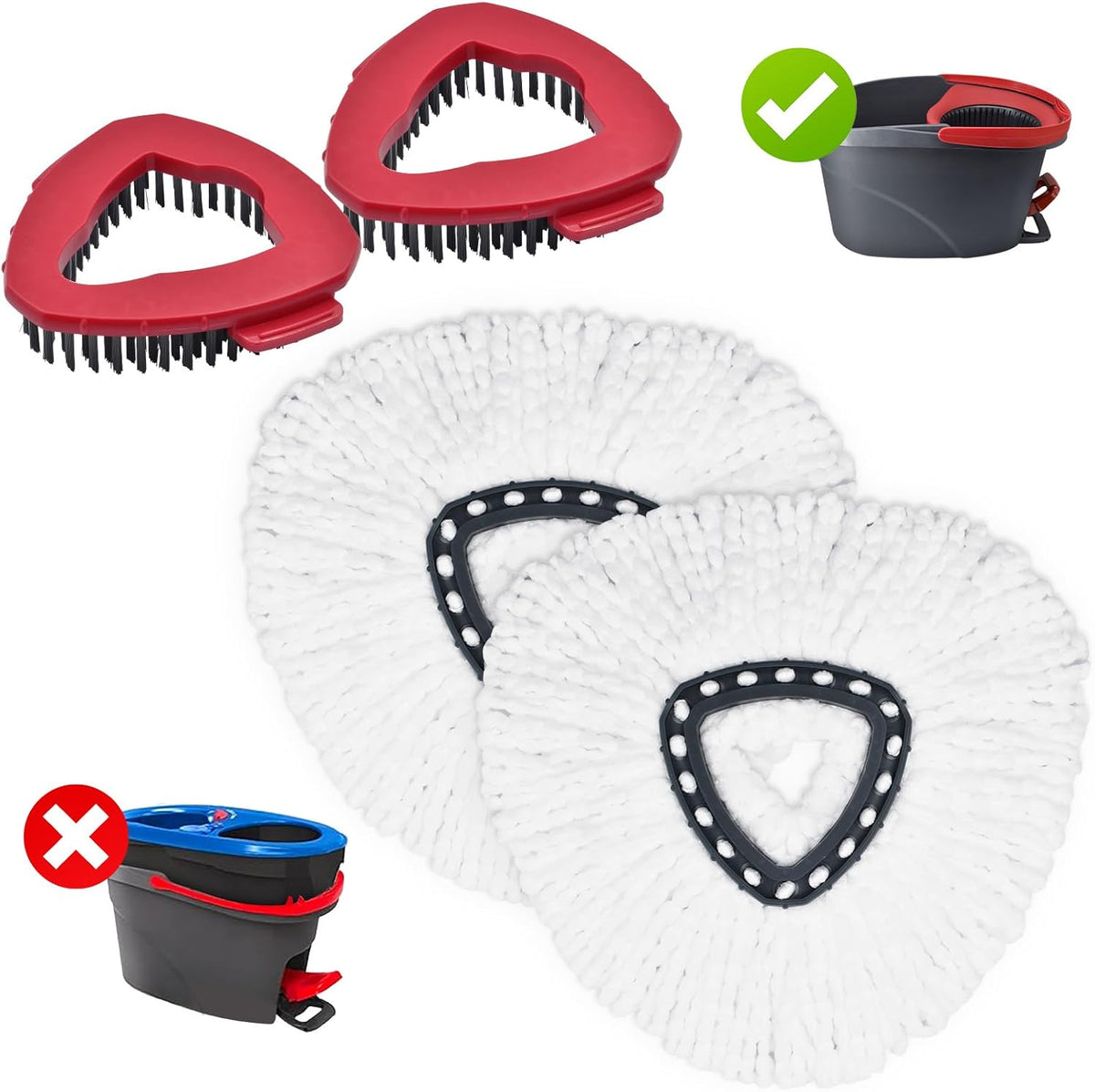 Yuunaie spin mop replacement heads front view showing microfiber and scrubber components.