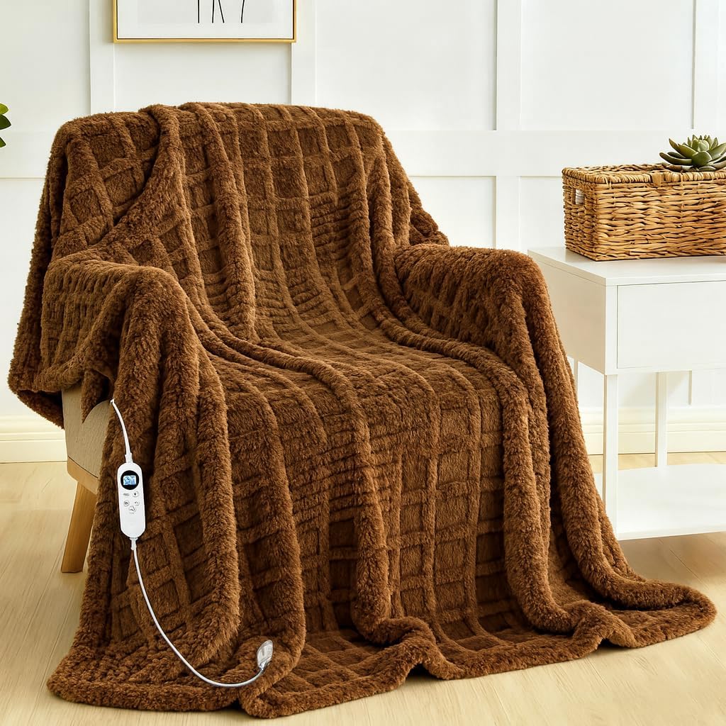 Eastsora heated blanket electric throw in linen color