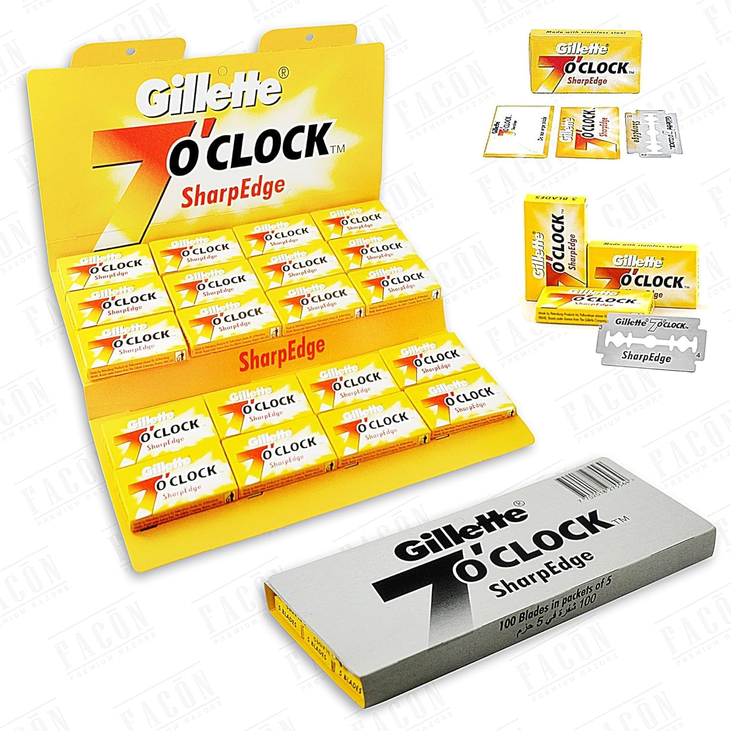 7 O'Clock SharpEdge premium platinum double edge safety razor blades 100 count front view