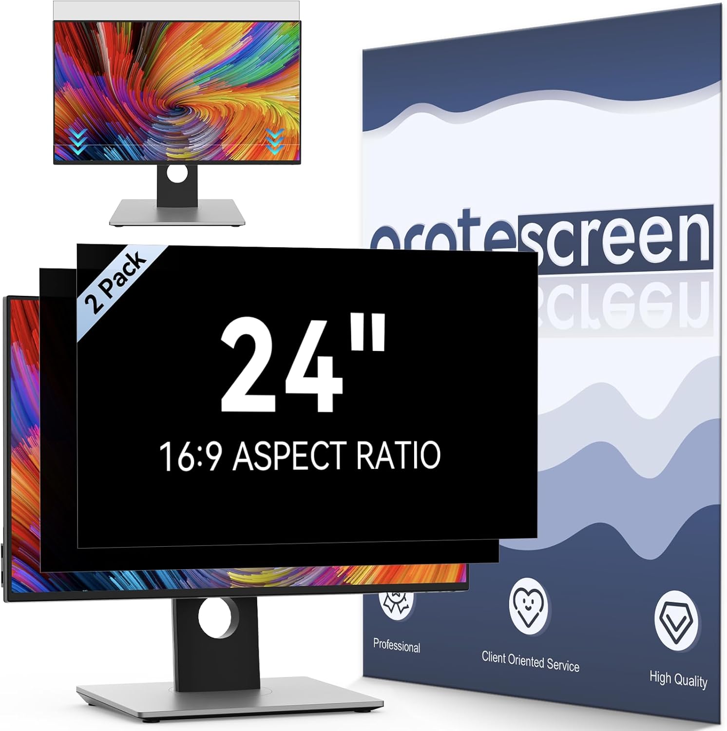 Protescreen 24 inch computer privacy screen filter front view on desktop monitor