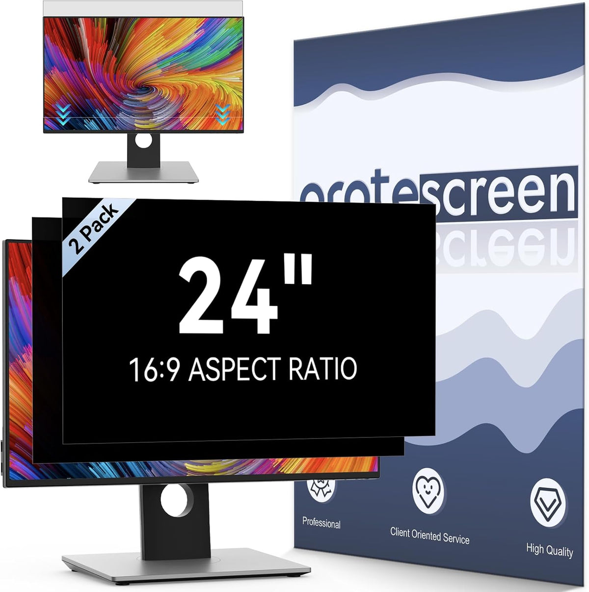 Protescreen 24 inch computer privacy screen filter front view on desktop monitor