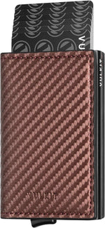 Vulkit automatic wallet held in hand demonstrating compact size