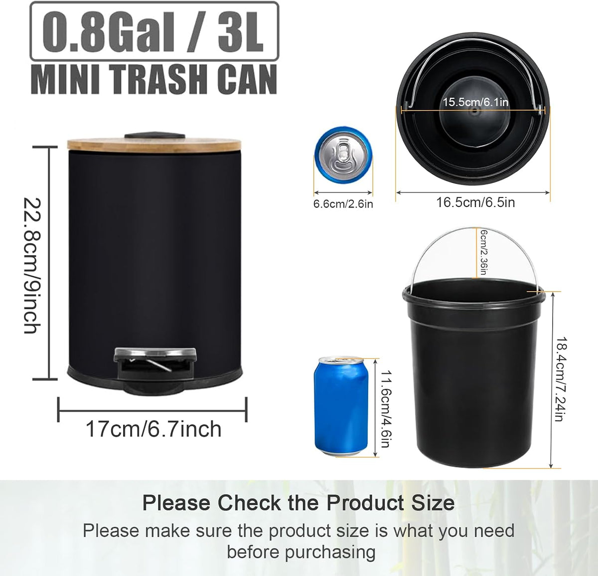 Sidianban 3 liter garbage bin showing foot pedal mechanism