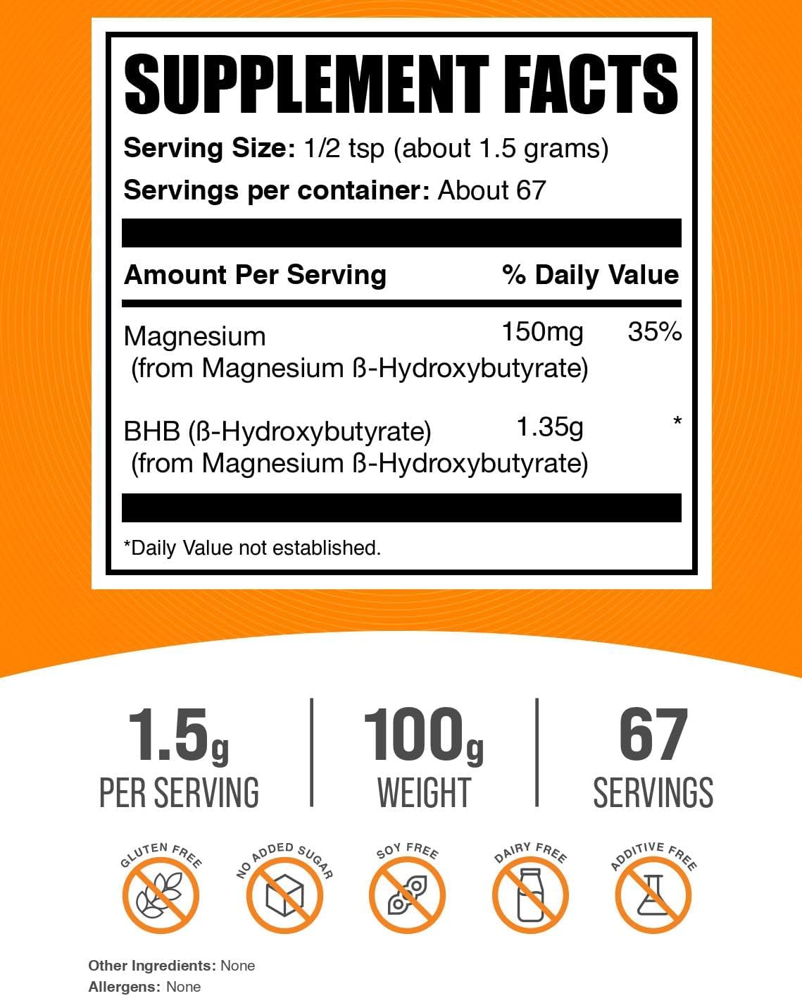 BulkSupplements beta-hydroxybutyrate powder packaging showing nutritional information
