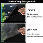 Aquarium background sheet showing water spray installation process with a squeegee