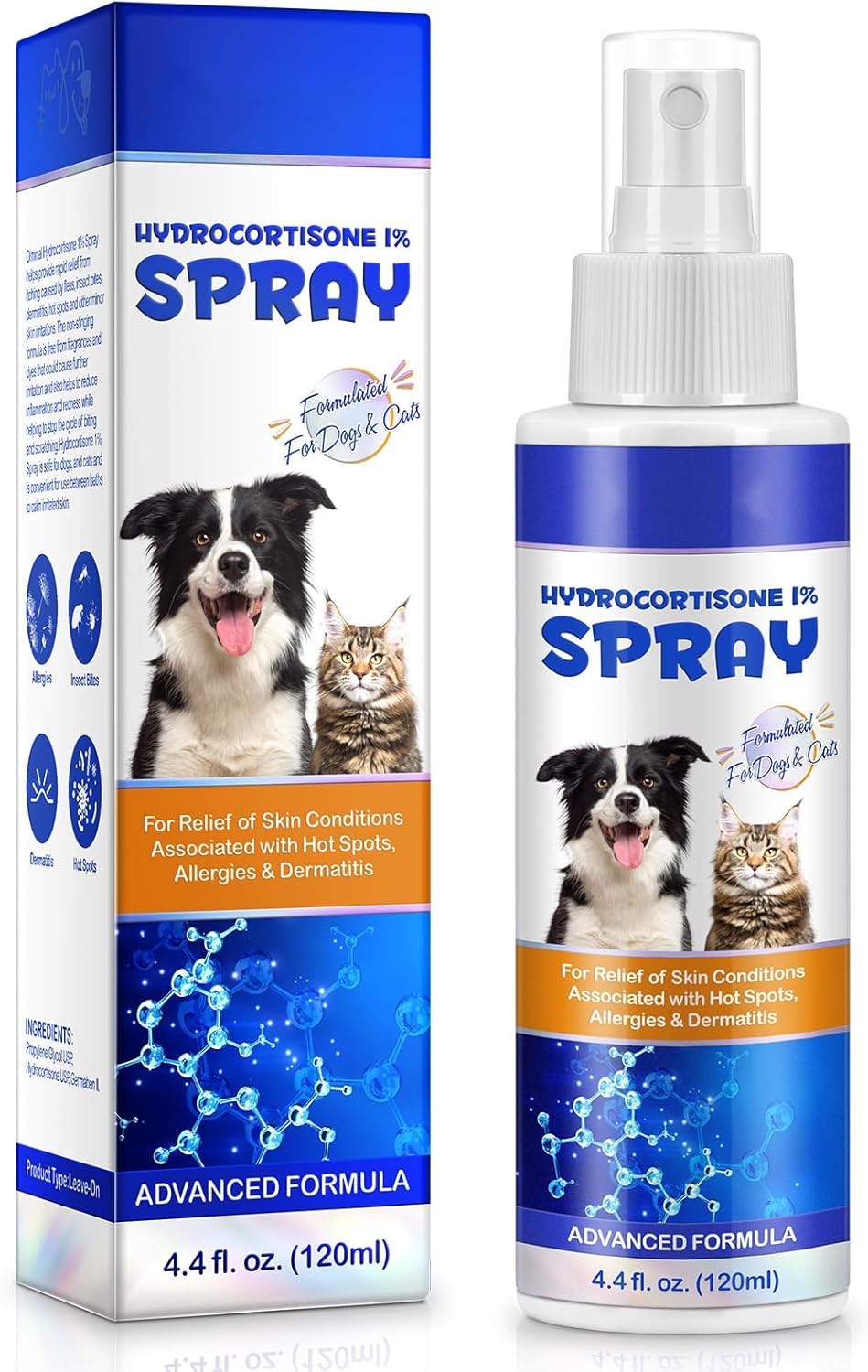 Pet MD hydrocortisone spray front view bottle packaging
