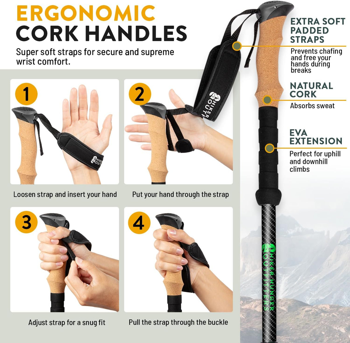 Adjustable neoprene padded hand strap detail
